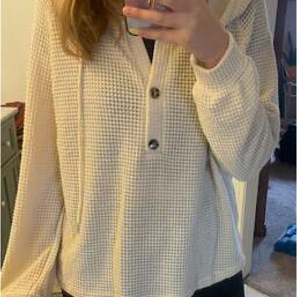 Button Raglan Sleeve Drawstring Hoodie - Picture 6 of 8